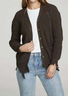 Chaser Long Sleeve Button Down Deconstructed Sweater Cardigan In Falcon