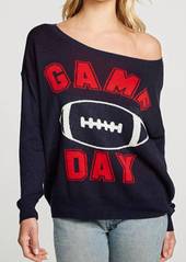 Chaser Long Sleeve Wide Neck Game Day Pullover In Navy