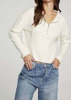 Chaser Ls Semi Cropped Zip Front Hoodie In Cream