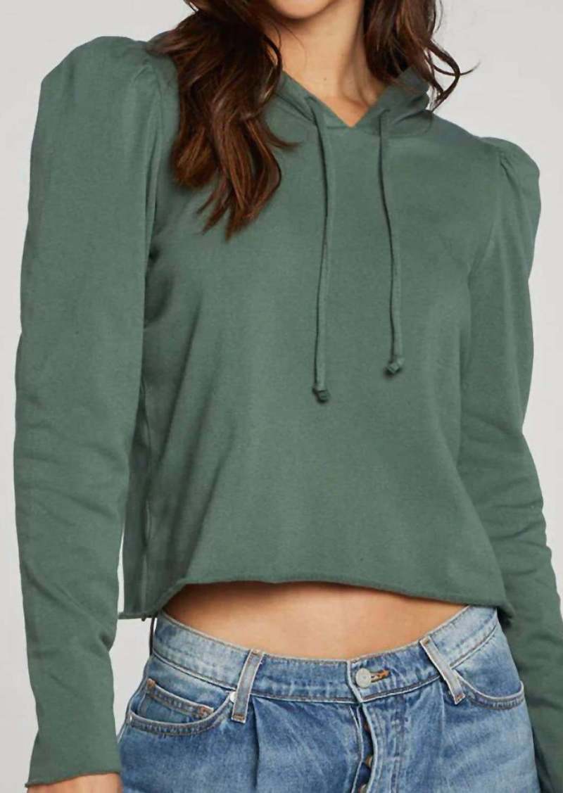 Chaser Puff Sleeve Cropped Hoodie In Leaf