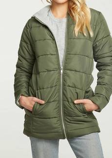 Chaser Quilted Hooded Long Puffer Zip Up Jacket In Safari