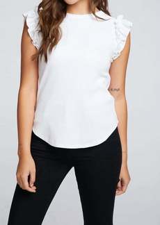 Chaser Recycled Vintage Rib Ruffle Sleeve Shirttail Tee In White