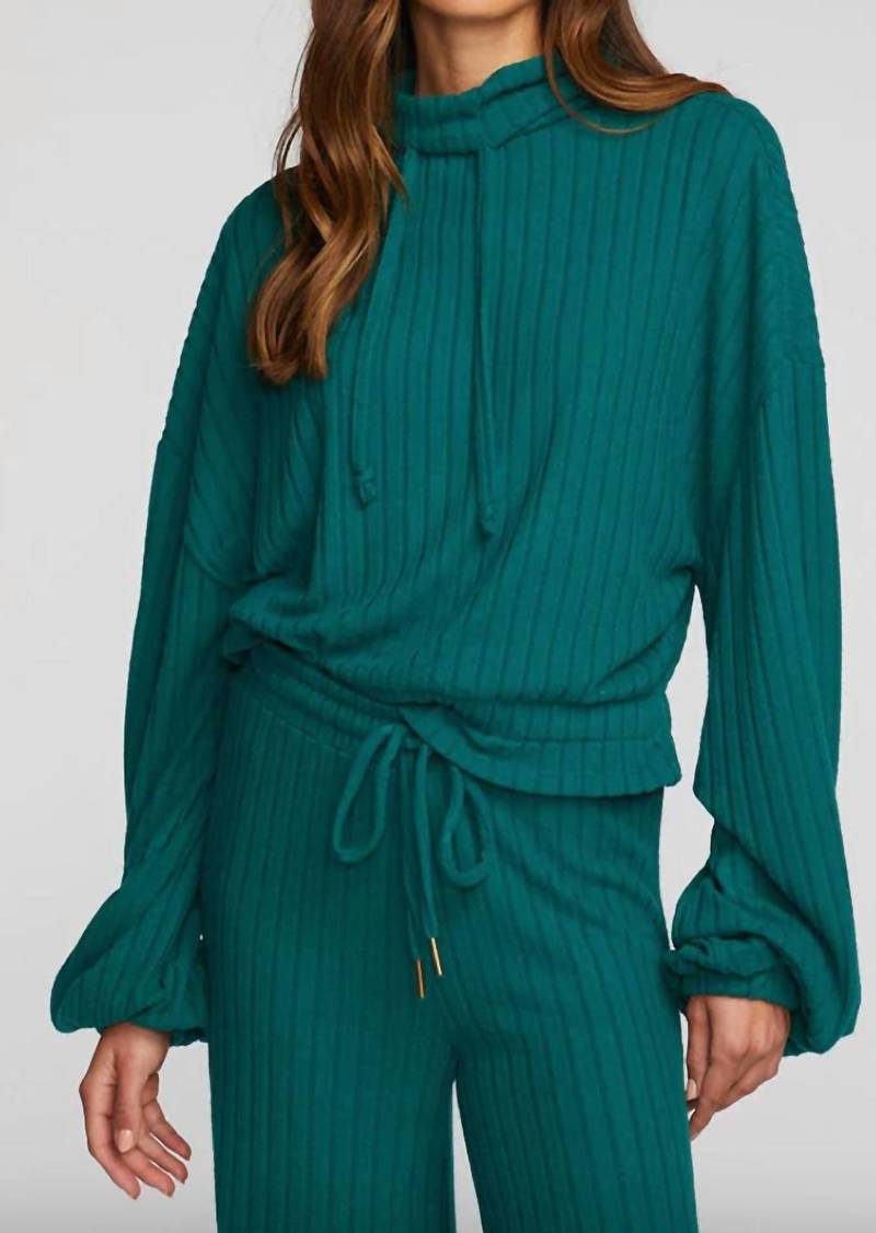 Chaser Ribbed Knit Cropped Pullover With Elastic Hem In Emerald