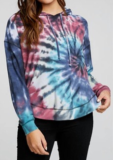 Chaser Rpet Cozy Knit Long Sleeve Hi Lo Hoodie In Dark Crystal Tie Dye