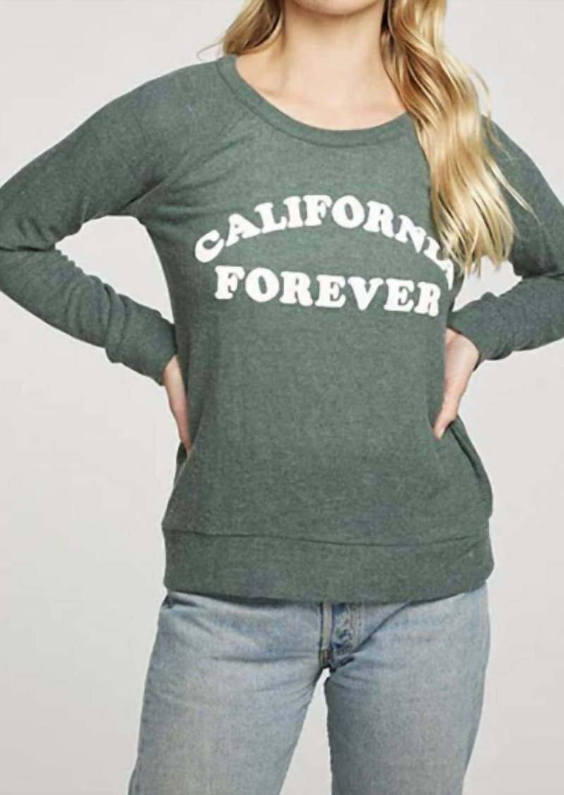 Chaser Rpet Knit Long Sleeve Raglan Pullover California Forever In Greenhouse