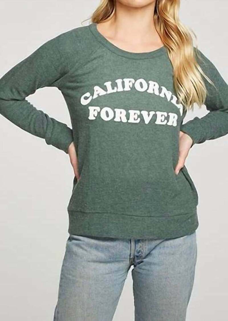 Chaser Rpet Knit Long Sleeve Raglan Pullover In California Forever Greenhouse