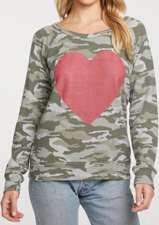Chaser Rpet Long Sleeve Raglan Pullover In Camo Red Heart