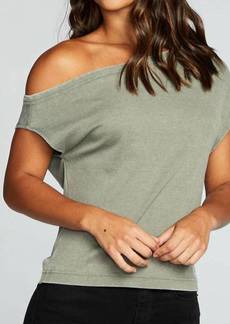 Chaser Rpet Vintage Rib Off Shoulder Top In Dill