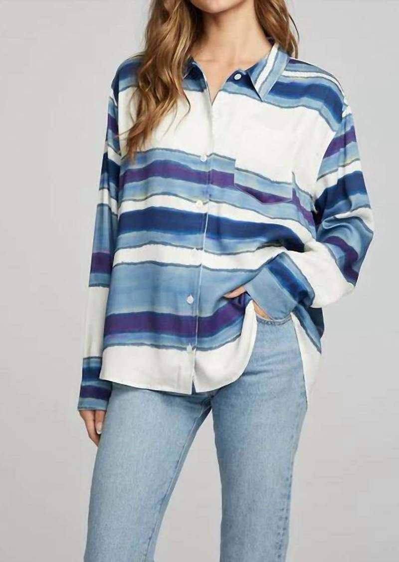 Chaser Saville Button Down Shirt In Pacific Stripe