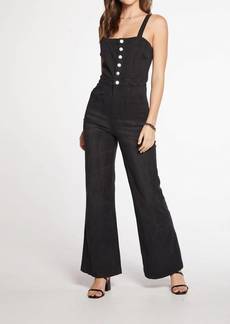 Chaser Stretch Twill Square Neck Button Down Wide Leg Jumpsuit Size In Washed Black