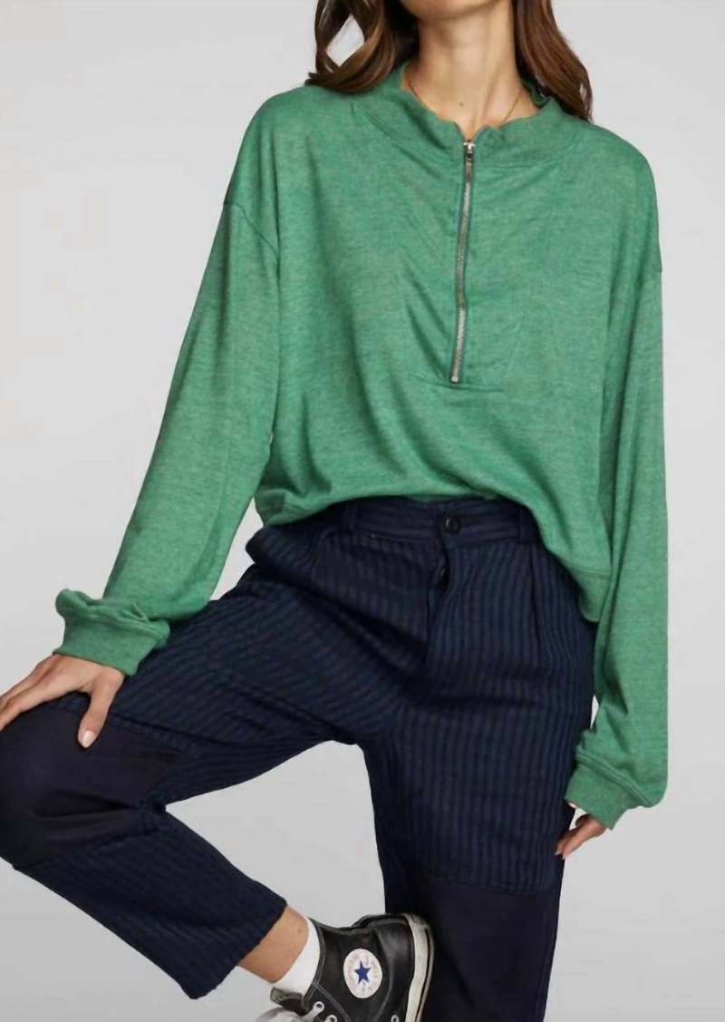 Chaser Triblend Half Zip Pullover With Rib In Kelly Green