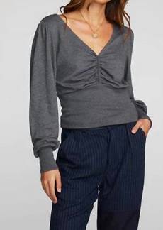 Chaser V-Neck Long Sleeve Blouse In Charcoal