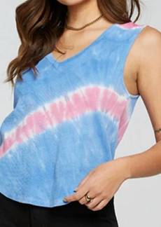 Chaser Vintage Rib Cropped Henley Shirttail Tank In Eclipse Tie Dye