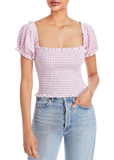 Chaser Womens Checkered Square-Neck Pullover Top