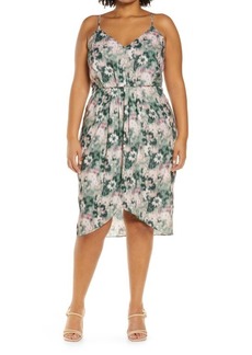 Chelsea28 Floral Faux Wrap Dress in Green- Pink Daisy at Nordstrom