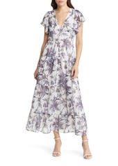 Chelsea28 Floral Flutter Sleeve Tiered Chiffon Maxi Dress