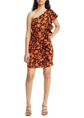 Chelsea28 Floral Ruffle One-Shoulder Dress in Black- Orange Vintage Rose at Nordstrom Rack