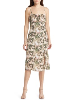Chelsea28 Floral Spaghetti Strap Dress in Green- Pink Daisy Blur at Nordstrom Rack