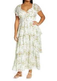 Chelsea28 Floral Tiered Maxi Dress in Ivory- Green Floral at Nordstrom