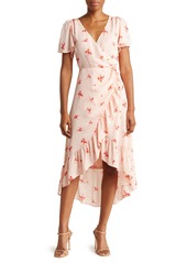 Chelsea28 Flounce Floral Print Chiffon Wrap Dress in Navy M Joss Floral at Nordstrom Rack