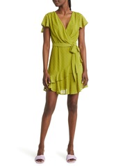 Chelsea28 Flutter Sleeve Faux Wrap Minidress in Olive Pear at Nordstrom Rack
