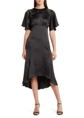 Chelsea28 Flutter Sleeve High-Low Satin Midi Dress