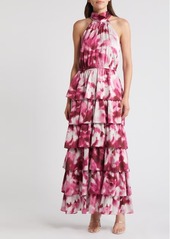 Chelsea28 Printed Tiered Mock Neck Maxi Dress