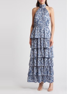 Chelsea28 Printed Tiered Mock Neck Maxi Dress
