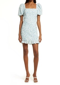 Chelsea28 Puff Sleeve Minidress in Blue- Ivory Distorted Floral at Nordstrom