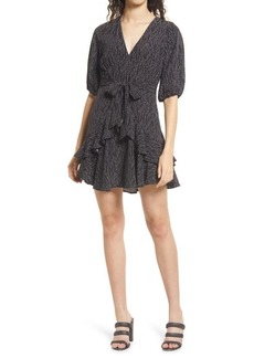 Chelsea28 Puff Sleeve Tiered Minidress in Black Mini Abstract Dot at Nordstrom