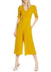 Chelsea28 Ruched Sleeve Crop Wide Leg Jumpsuit in Yellow Mustard at Nordstrom