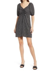 Chelsea28 Sweetheart Neck Smock Back Puff Sleeve Dress in Black- White Abstract at Nordstrom