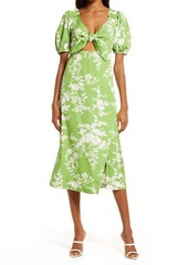Chelsea28 TIE FRONT MIDI DRESS in Green- Ivory Floral at Nordstrom