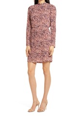Chelsea28 Floral Pleated Long Sleeve Dress in Coral- Purple Abstract at Nordstrom