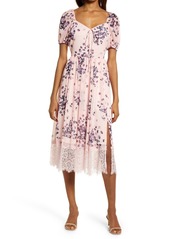 Chelsea28 Chiffon & Lace Dress in Pink Creole Muse Flrl at Nordstrom