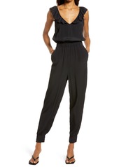 Chelsea28 Ruffle Neck Jumpsuit in Black at Nordstrom