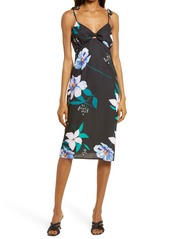 Chelsea28 Twist Front Sleeveless Midi Dress in Black Large Pretty Floral at Nordstrom