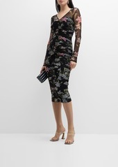 Chiara Boni La Petite Robe Amonia Illusion-Sleeve Floral-Print Midi Dress
