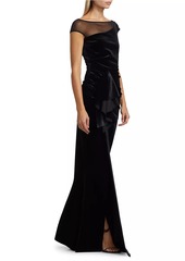 Chiara Boni La Petite Robe Aroma Illusion Velvet Ruffled Sheath Gown