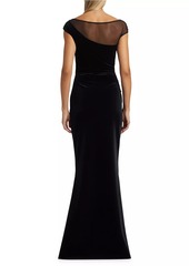 Chiara Boni La Petite Robe Aroma Illusion Velvet Ruffled Sheath Gown