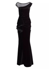 Chiara Boni La Petite Robe Aroma Illusion Velvet Ruffled Sheath Gown