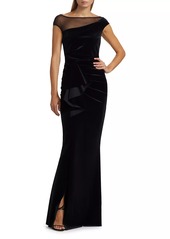 Chiara Boni La Petite Robe Aroma Illusion Velvet Ruffled Sheath Gown