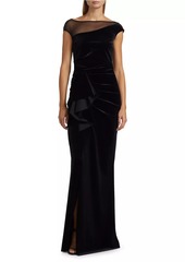 Chiara Boni La Petite Robe Aroma Illusion Velvet Ruffled Sheath Gown