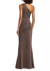 Chiara Boni La Petite Robe Aziza Metallic Jersey One-Shoulder Gown