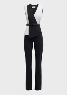 Chiara Boni La Petite Robe Belted Sleeveless Two-Tone Jumpsuit