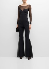 Chiara Boni La Petite Robe Boat-Neck Illusion Flare-Leg Jumpsuit