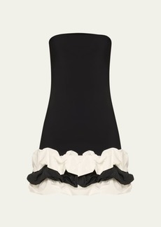 Chiara Boni La Petite Robe Markin Strapless Two-Tone Ruffle Mini Dress
