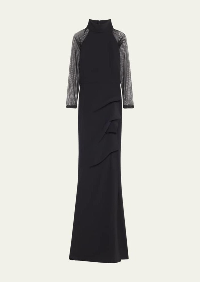 Chiara Boni La Petite Robe Maylys Mock-Neck Long-Sleeve Illusion Gown