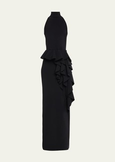 Chiara Boni La Petite Robe Sleeveless Ruffle Halter Peplum Gown