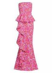 Chiara Boni La Petite Robe Hafsah Floral Ruffle Column Gown